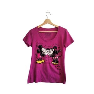 DISNEY Mickey & Minnie Mouse Pink Short Sleeve Tee Size S/M
